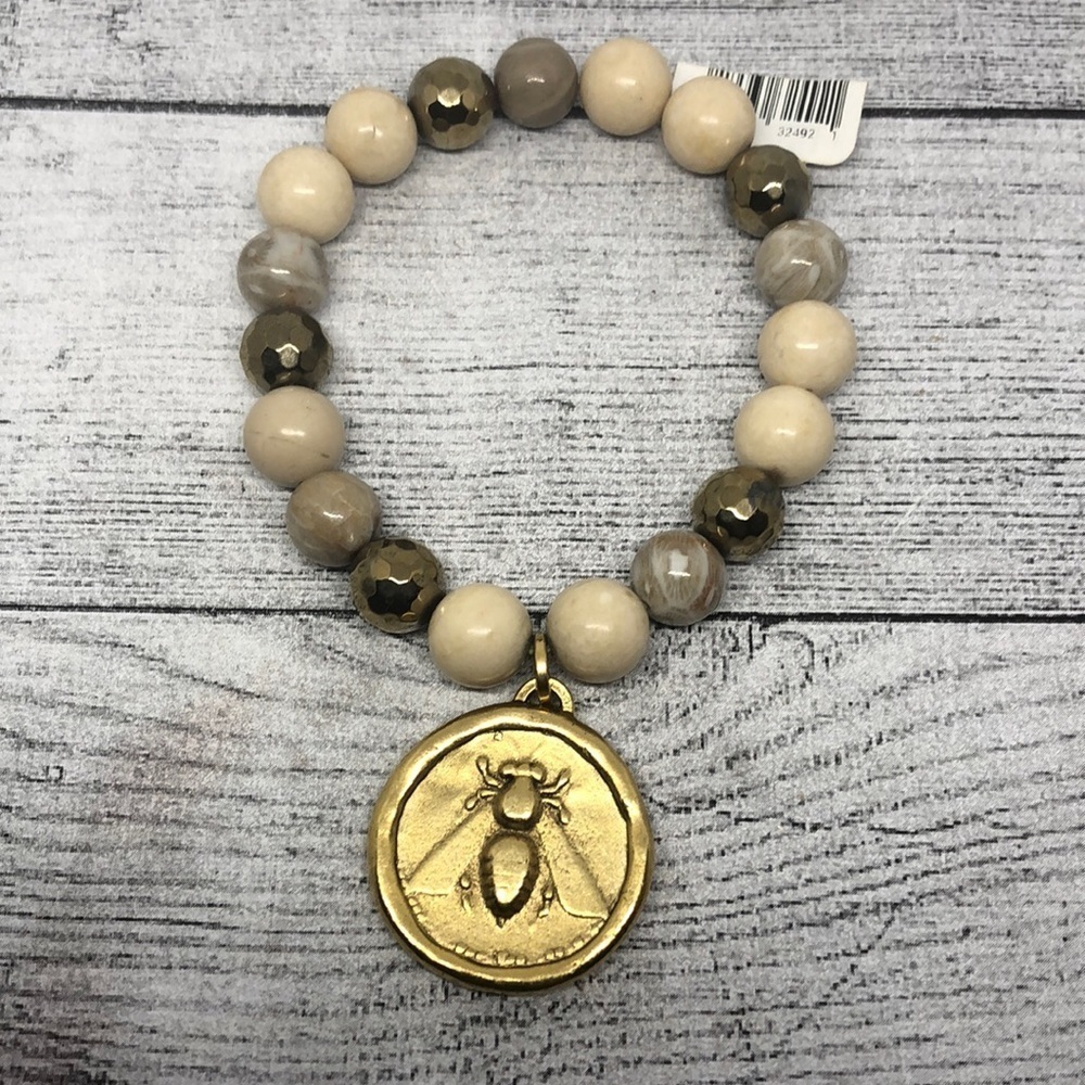 NWT stone bead roll on stretch charm bracelet